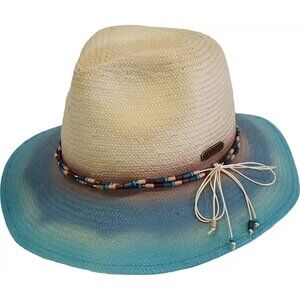Natural Blue Straw Toyo braid womens hat packable adjustable fedora summer